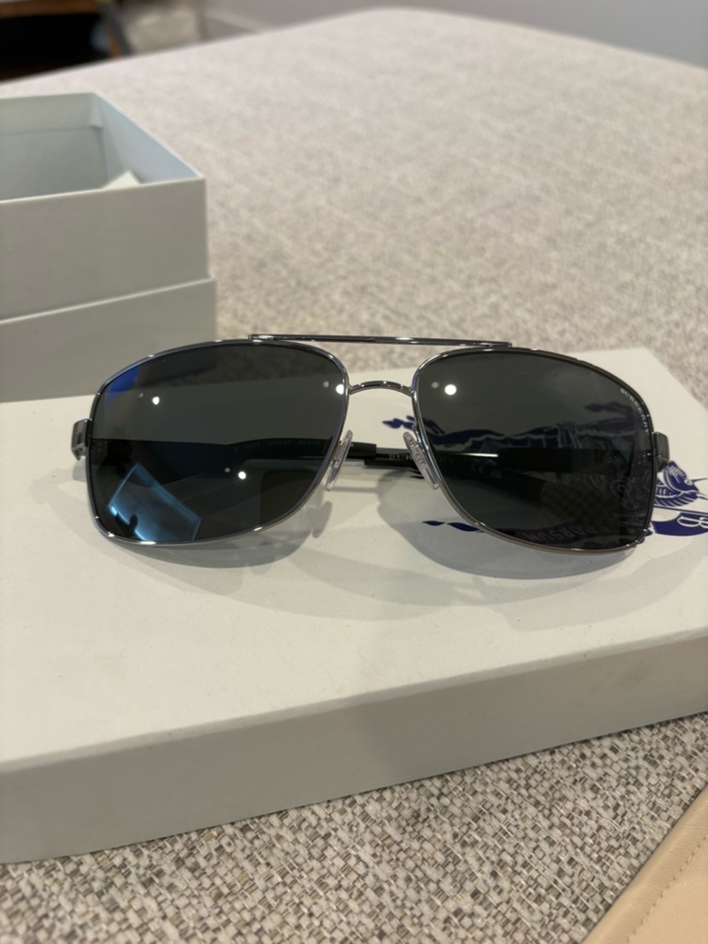 Burberry Silver Frame Black Lens Men's Sunglasses